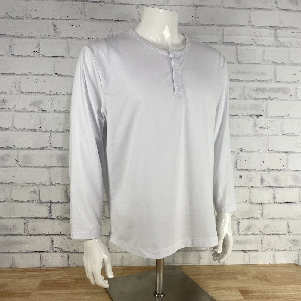 Cuts Shirt Men's XL SLIM Long Sleeve Henley Style White Curve‎ Hem (XXL tag) - Picture 8 of 10